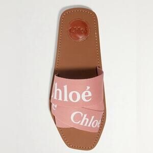 Chloé Woody Logo Flat Sildes Sandal Mules in Pink Size 36 (6 US)